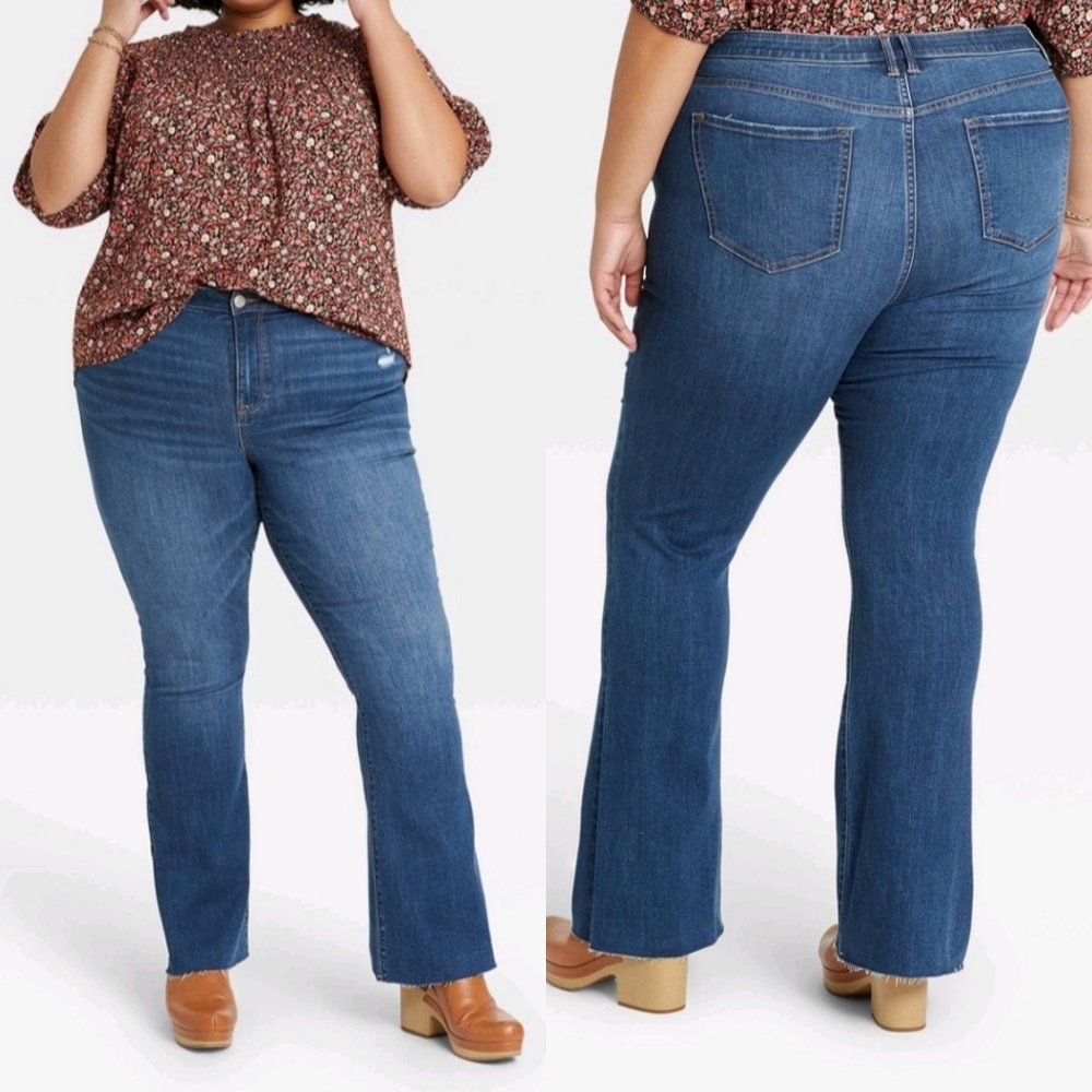 NWT Knox Rose Plus SiE High Rise Distressed Bootcut Jeans Dark Wash